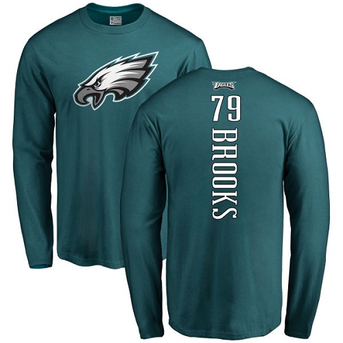 Men Philadelphia Eagles #79 Brandon Brooks Green Backer Long Sleeve NFL T Shirt->nfl t-shirts->Sports Accessory